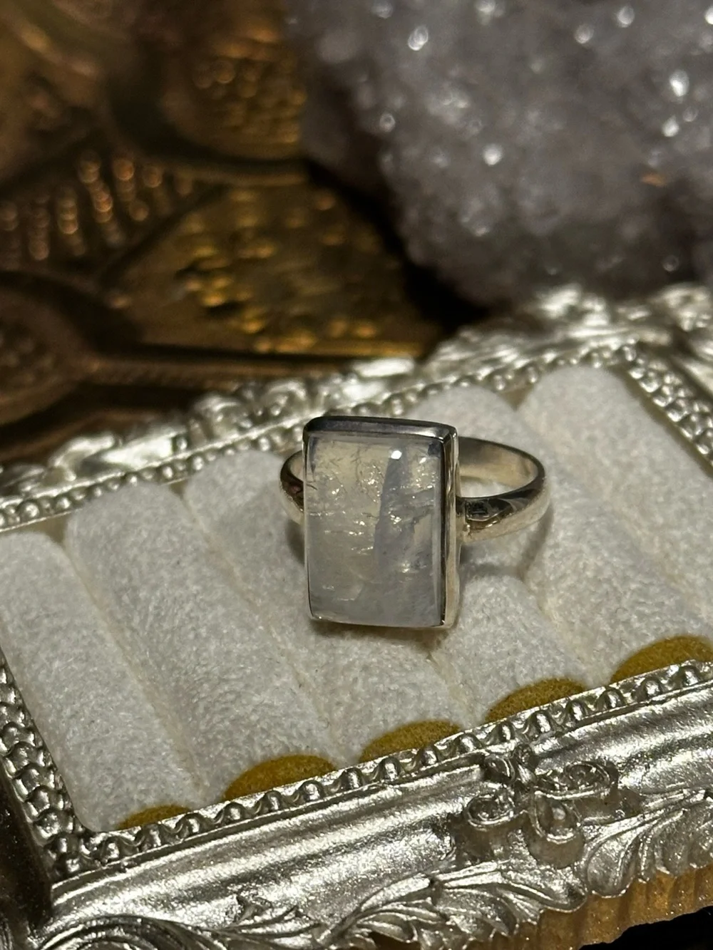 Rainbow Moonstone Ring Sterling Silver S925 Size 8.5